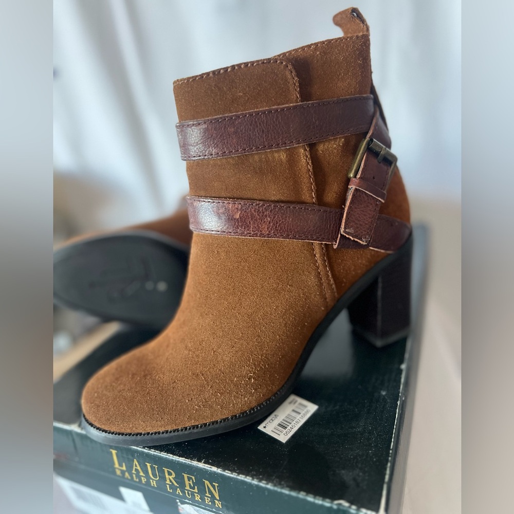 Lauren Ralph Lauren Brown Suede Ankle Booties - Picture 7 of 9